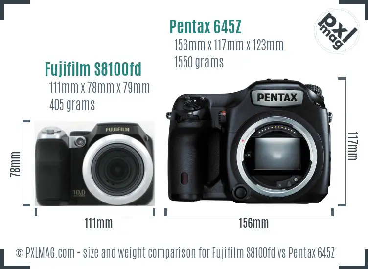 Fujifilm S8100fd vs Pentax 645Z size comparison