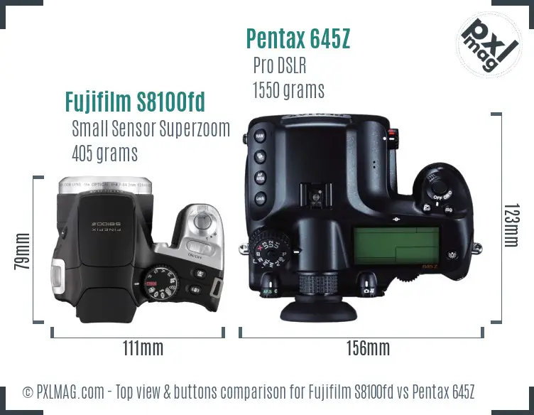 Fujifilm S8100fd vs Pentax 645Z top view buttons comparison