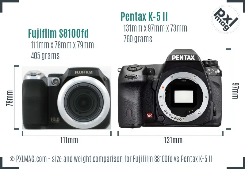 Fujifilm S8100fd vs Pentax K-5 II size comparison