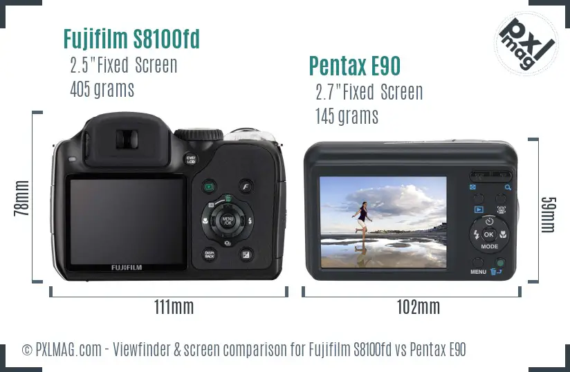 Fujifilm S8100fd vs Pentax E90 Screen and Viewfinder comparison