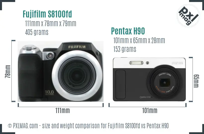 Fujifilm S8100fd vs Pentax H90 size comparison