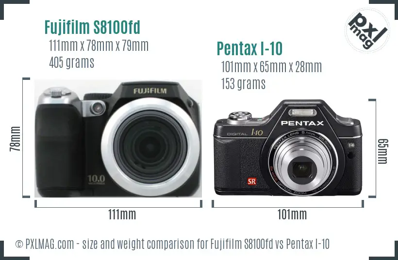 Fujifilm S8100fd vs Pentax I-10 size comparison