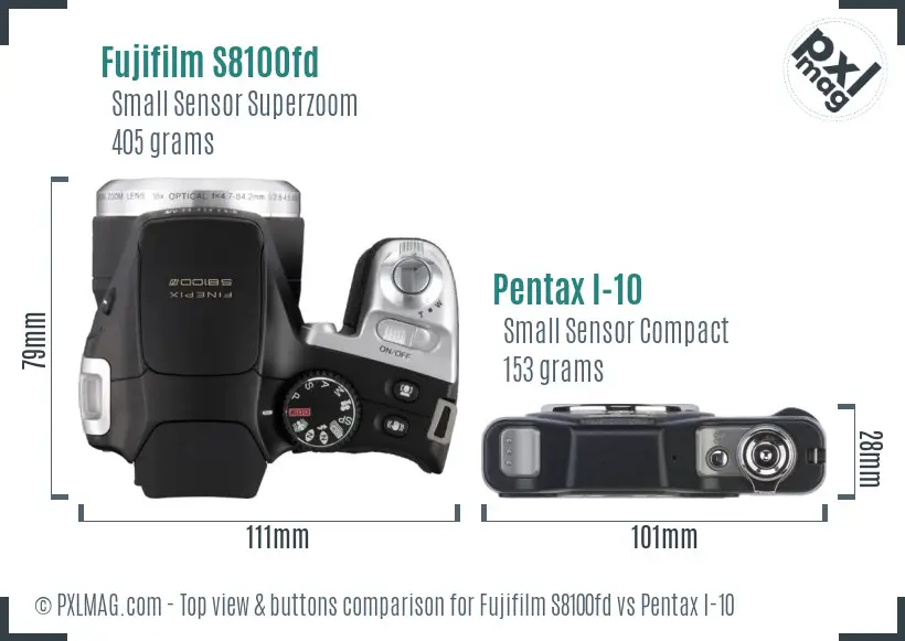 Fujifilm S8100fd vs Pentax I-10 top view buttons comparison