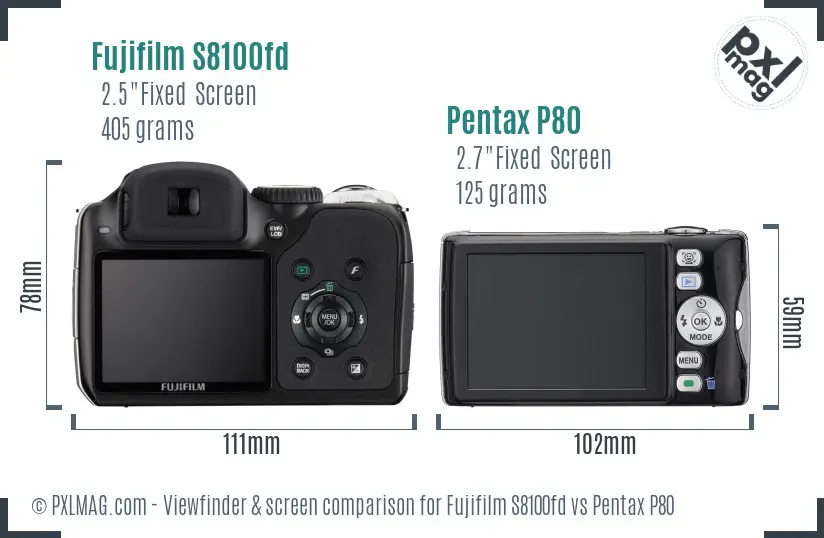 Fujifilm S8100fd vs Pentax P80 Screen and Viewfinder comparison Fujifilm S8100fd vs Pentax P80 Screen and Viewfinder comparison