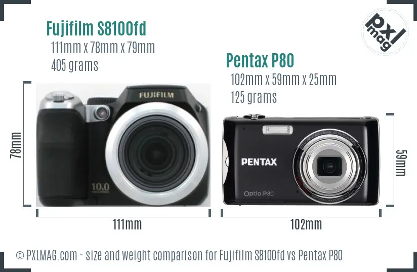 Fujifilm S8100fd vs Pentax P80 size comparison Fujifilm S8100fd vs Pentax P80 size comparison