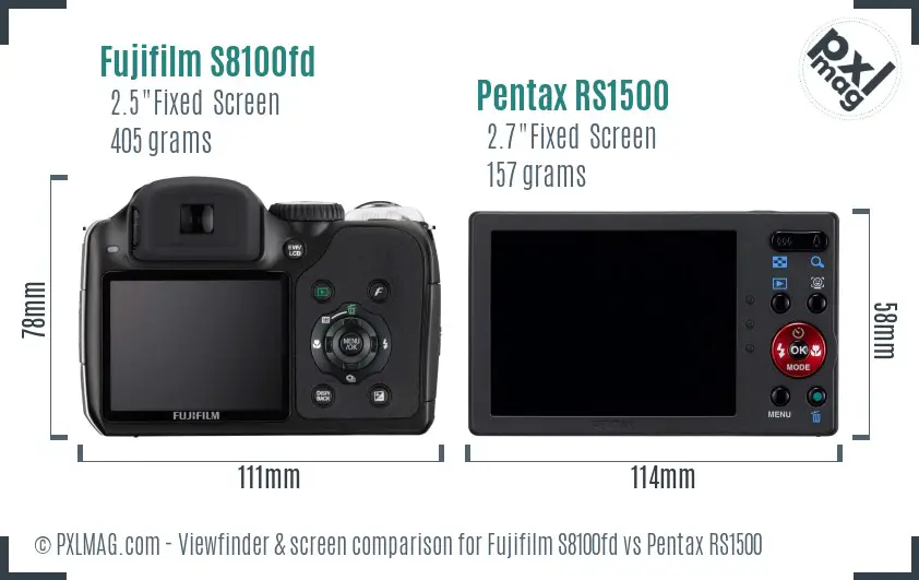 Fujifilm S8100fd vs Pentax RS1500 Screen and Viewfinder comparison