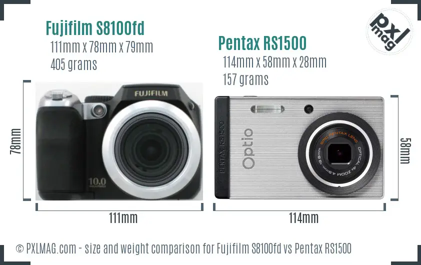 Fujifilm S8100fd vs Pentax RS1500 size comparison