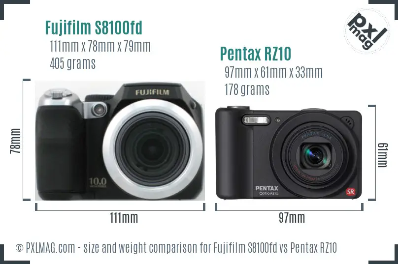 Fujifilm S8100fd vs Pentax RZ10 size comparison