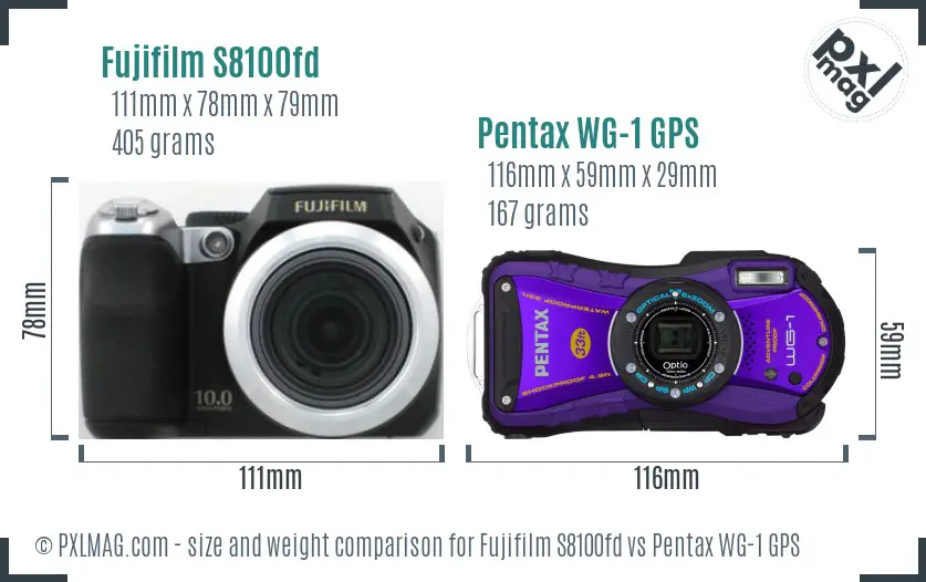 Fujifilm S8100fd vs Pentax WG-1 GPS size comparison Fujifilm S8100fd vs Pentax WG-1 GPS size comparison