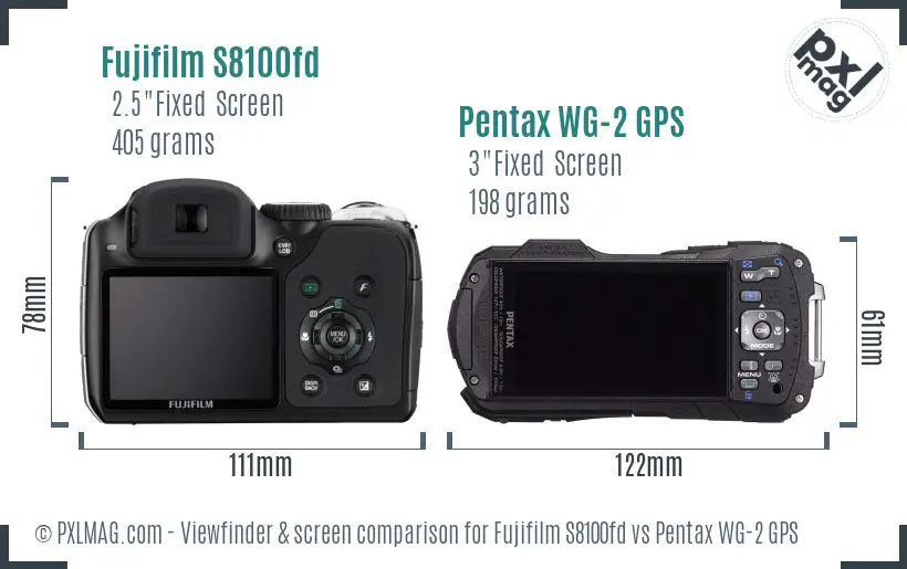 Fujifilm S8100fd vs Pentax WG-2 GPS Screen and Viewfinder comparison