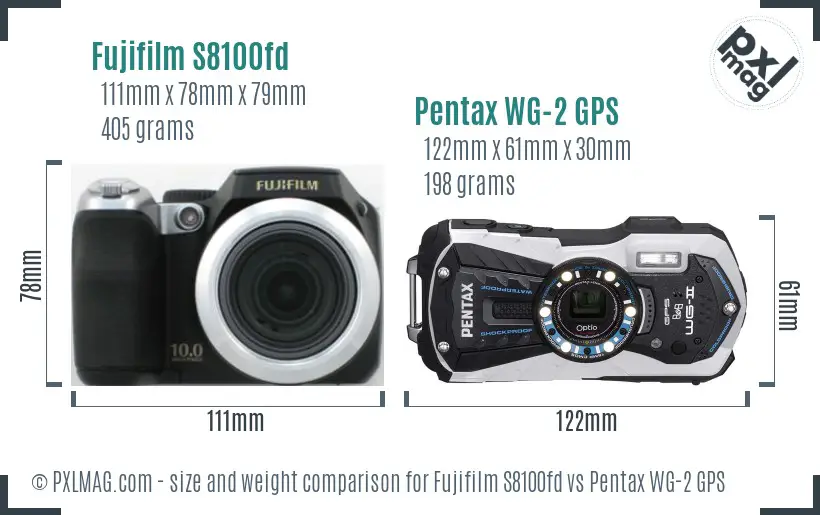 Fujifilm S8100fd vs Pentax WG-2 GPS size comparison