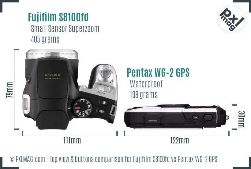 Fujifilm S8100fd vs Pentax WG-2 GPS top view buttons comparison