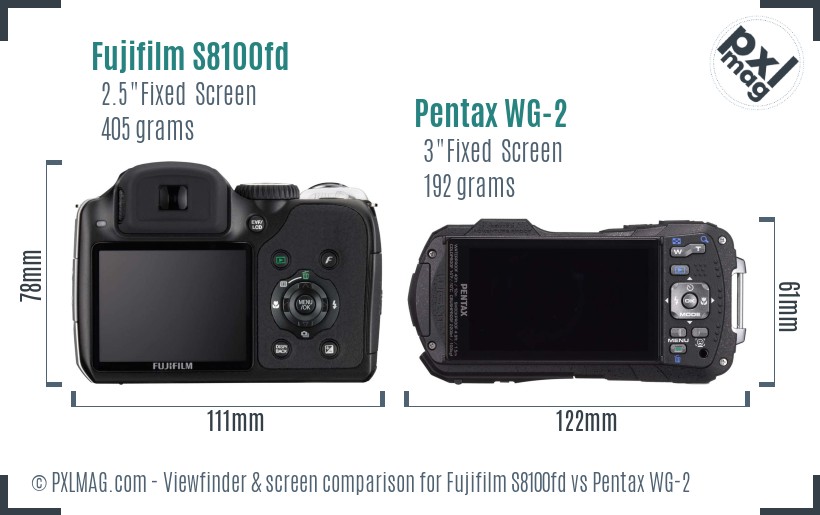 Fujifilm S8100fd vs Pentax WG-2 Screen and Viewfinder comparison