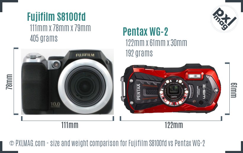 Fujifilm S8100fd vs Pentax WG-2 size comparison