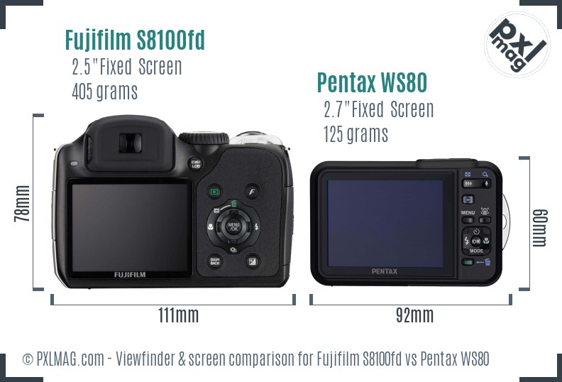 Fujifilm S8100fd vs Pentax WS80 Screen and Viewfinder comparison