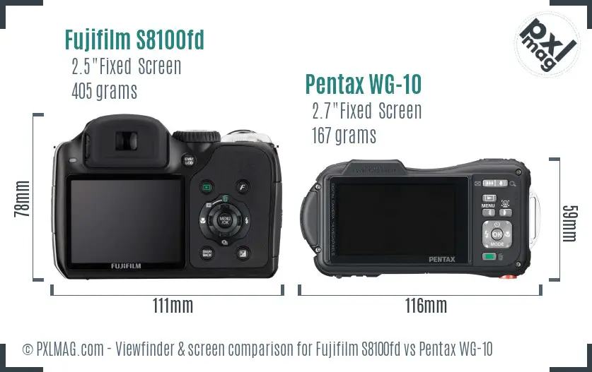 Fujifilm S8100fd vs Pentax WG-10 Screen and Viewfinder comparison