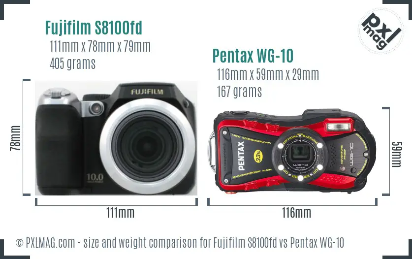 Fujifilm S8100fd vs Pentax WG-10 size comparison