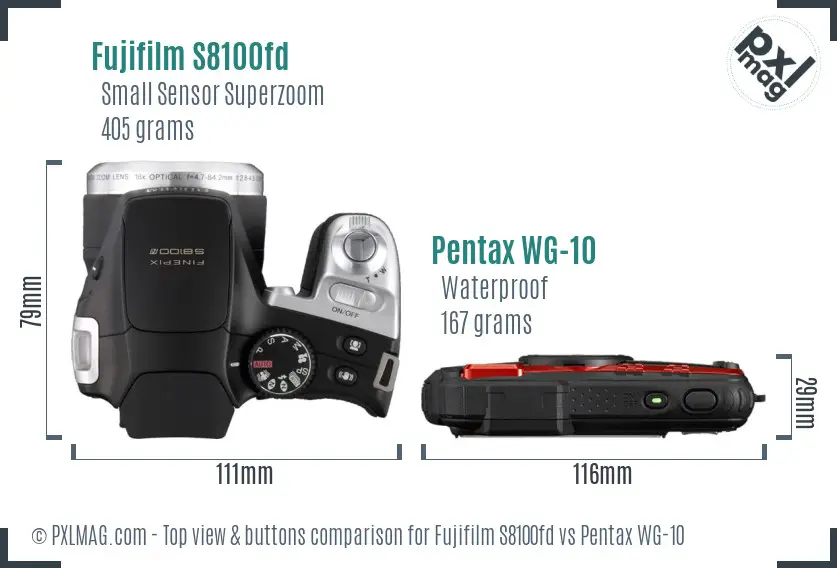 Fujifilm S8100fd vs Pentax WG-10 top view buttons comparison