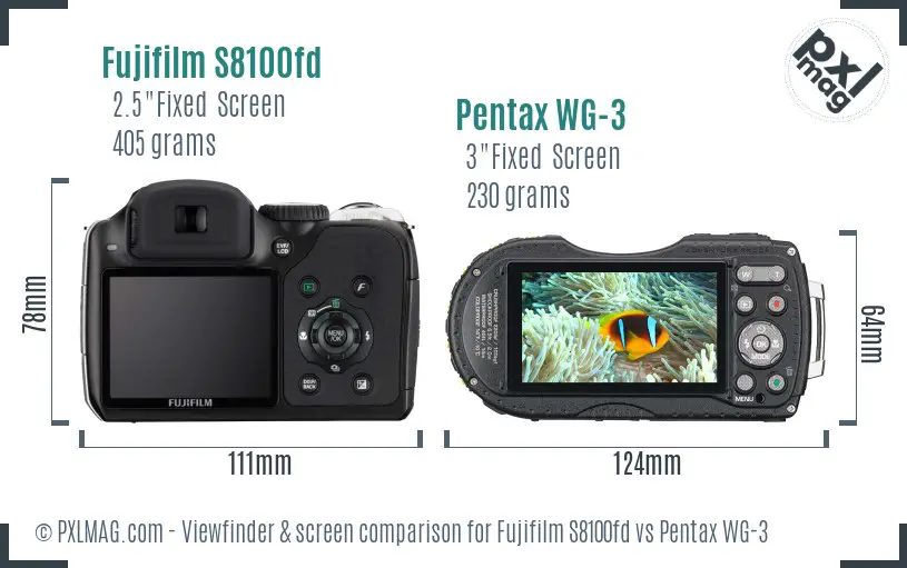Fujifilm S8100fd vs Pentax WG-3 Screen and Viewfinder comparison