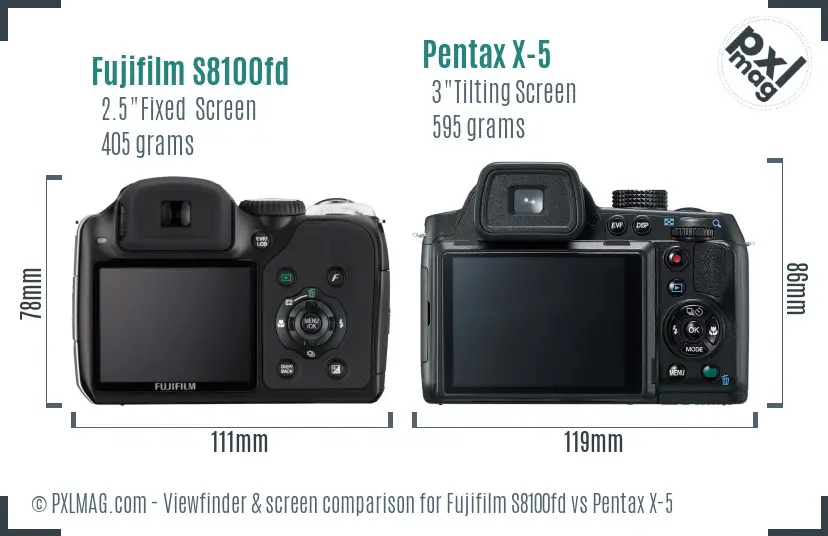 Fujifilm S8100fd vs Pentax X-5 Screen and Viewfinder comparison