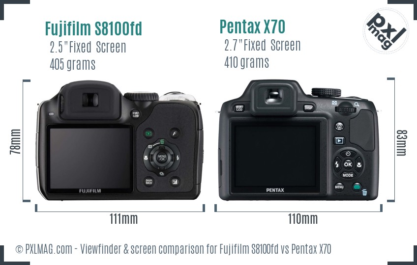 Fujifilm S8100fd vs Pentax X70 Screen and Viewfinder comparison