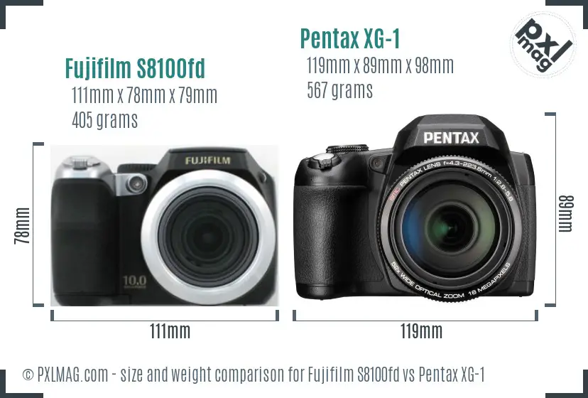 Fujifilm S8100fd vs Pentax XG-1 size comparison