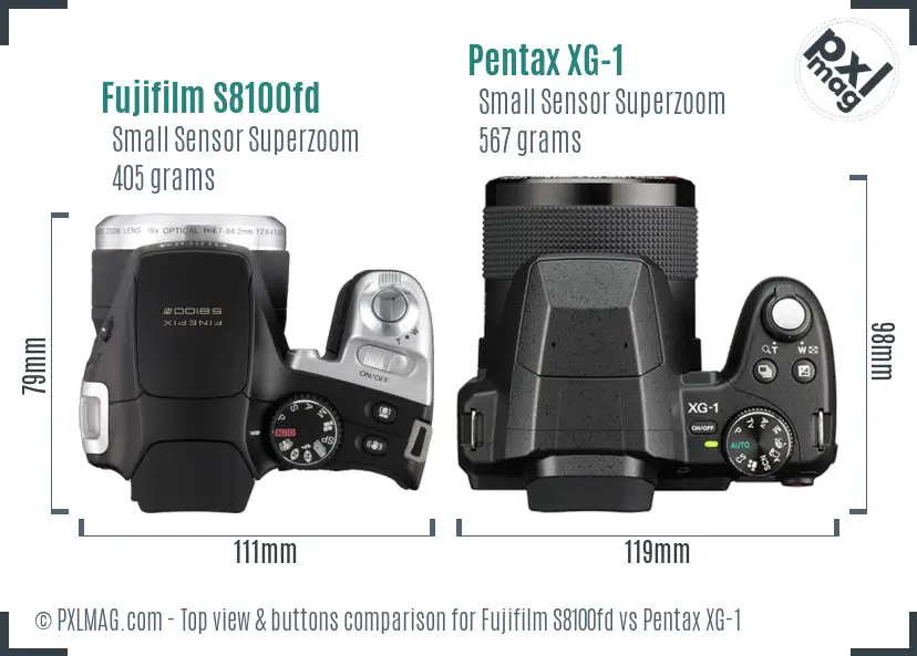 Fujifilm S8100fd vs Pentax XG-1 top view buttons comparison