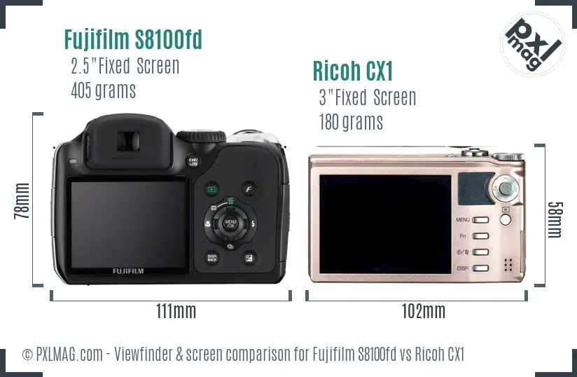 Fujifilm S8100fd vs Ricoh CX1 Screen and Viewfinder comparison Fujifilm S8100fd vs Ricoh CX1 Screen and Viewfinder comparison