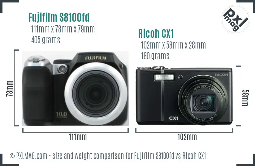 Fujifilm S8100fd vs Ricoh CX1 size comparison Fujifilm S8100fd vs Ricoh CX1 size comparison