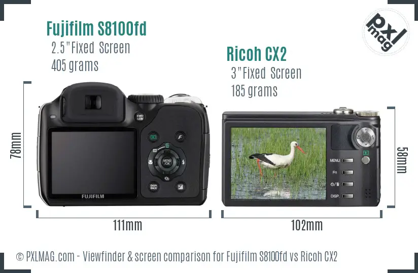 Fujifilm S8100fd vs Ricoh CX2 Screen and Viewfinder comparison