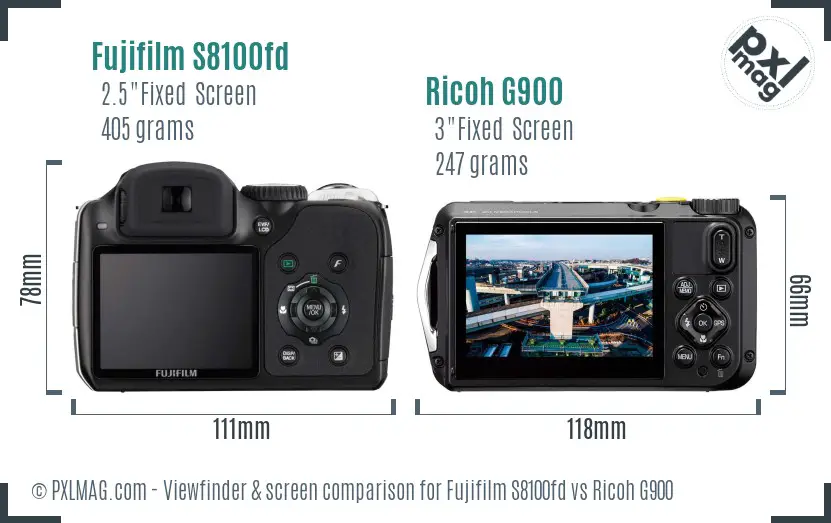 Fujifilm S8100fd vs Ricoh G900 Screen and Viewfinder comparison