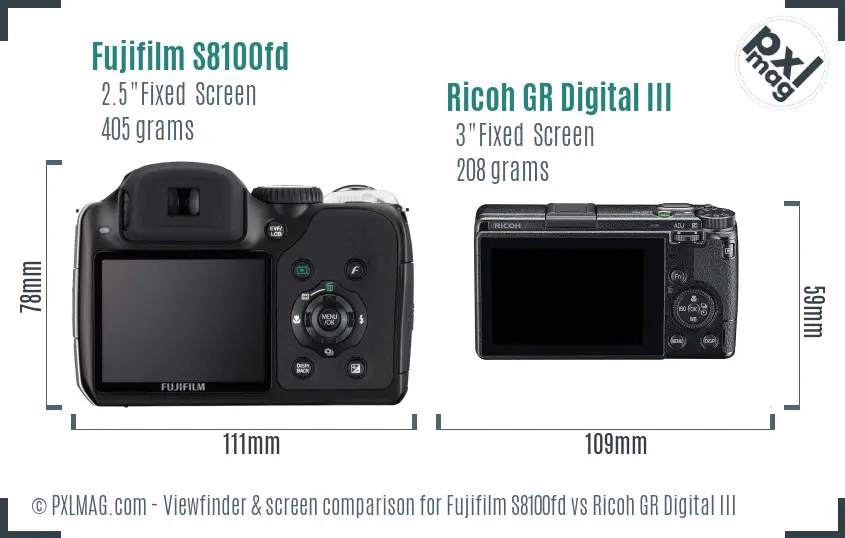 Fujifilm S8100fd vs Ricoh GR Digital III Screen and Viewfinder comparison