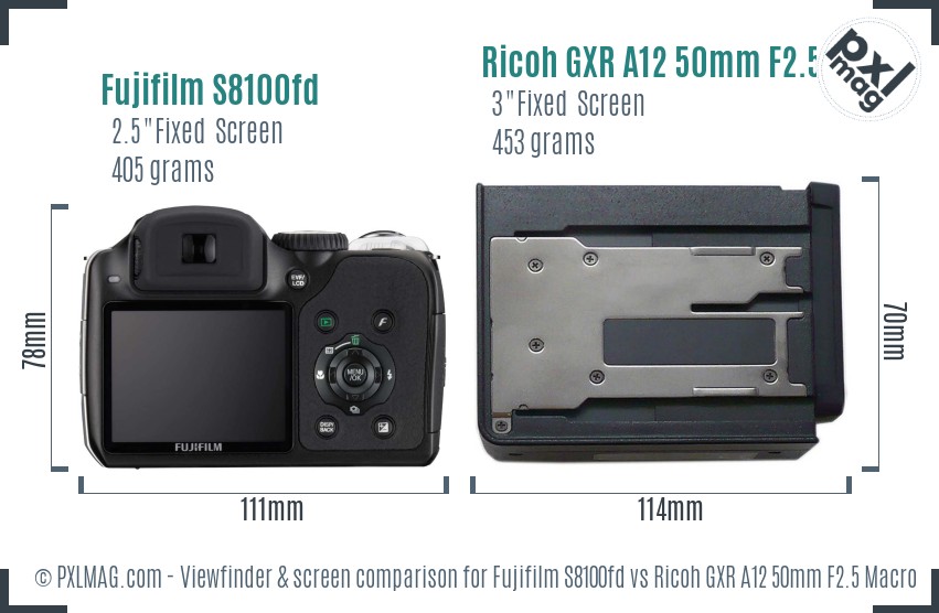 Fujifilm S8100fd vs Ricoh GXR A12 50mm F2.5 Macro Screen and Viewfinder comparison