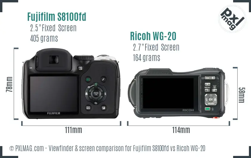 Fujifilm S8100fd vs Ricoh WG-20 Screen and Viewfinder comparison