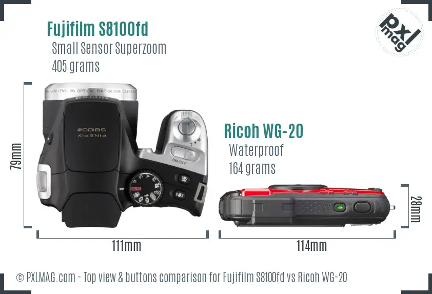 Fujifilm S8100fd vs Ricoh WG-20 top view buttons comparison