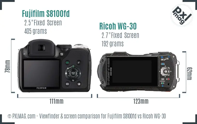 Fujifilm S8100fd vs Ricoh WG-30 Screen and Viewfinder comparison