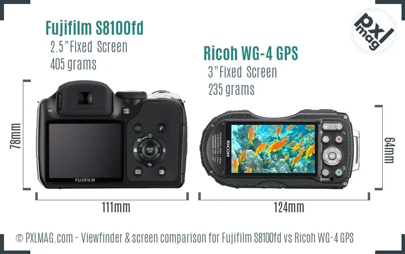 Fujifilm S8100fd vs Ricoh WG-4 GPS Screen and Viewfinder comparison