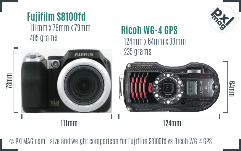 Fujifilm S8100fd vs Ricoh WG-4 GPS size comparison