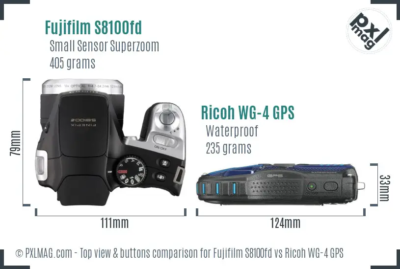 Fujifilm S8100fd vs Ricoh WG-4 GPS top view buttons comparison