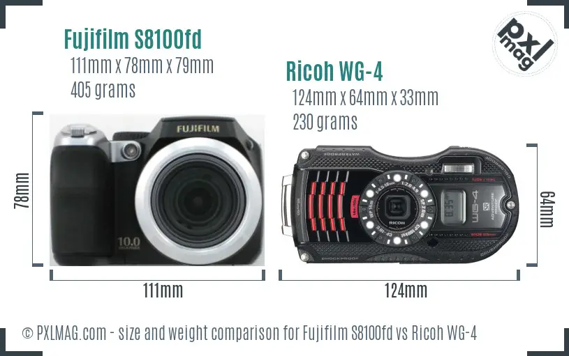 Fujifilm S8100fd vs Ricoh WG-4 size comparison Fujifilm S8100fd vs Ricoh WG-4 size comparison