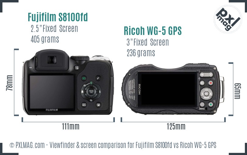 Fujifilm S8100fd vs Ricoh WG-5 GPS Screen and Viewfinder comparison