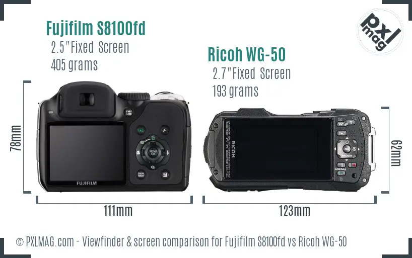 Fujifilm S8100fd vs Ricoh WG-50 Screen and Viewfinder comparison