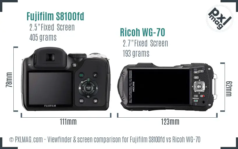 Fujifilm S8100fd vs Ricoh WG-70 Screen and Viewfinder comparison