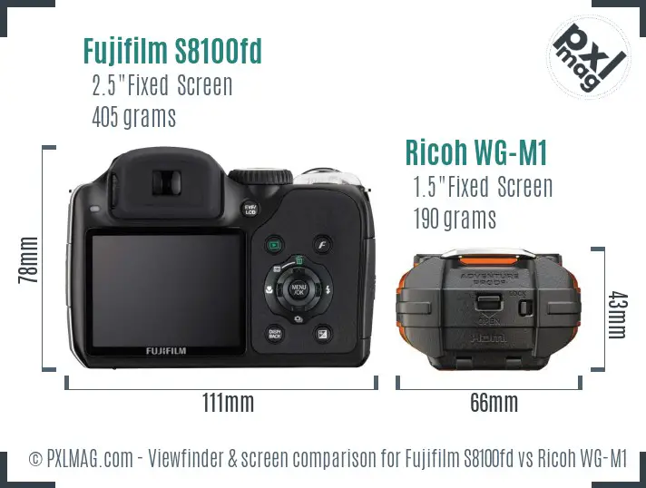 Fujifilm S8100fd vs Ricoh WG-M1 Screen and Viewfinder comparison