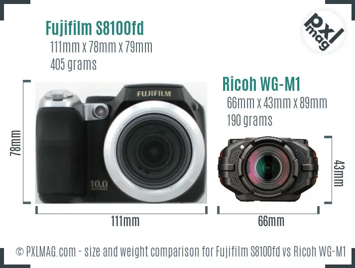 Fujifilm S8100fd vs Ricoh WG-M1 size comparison