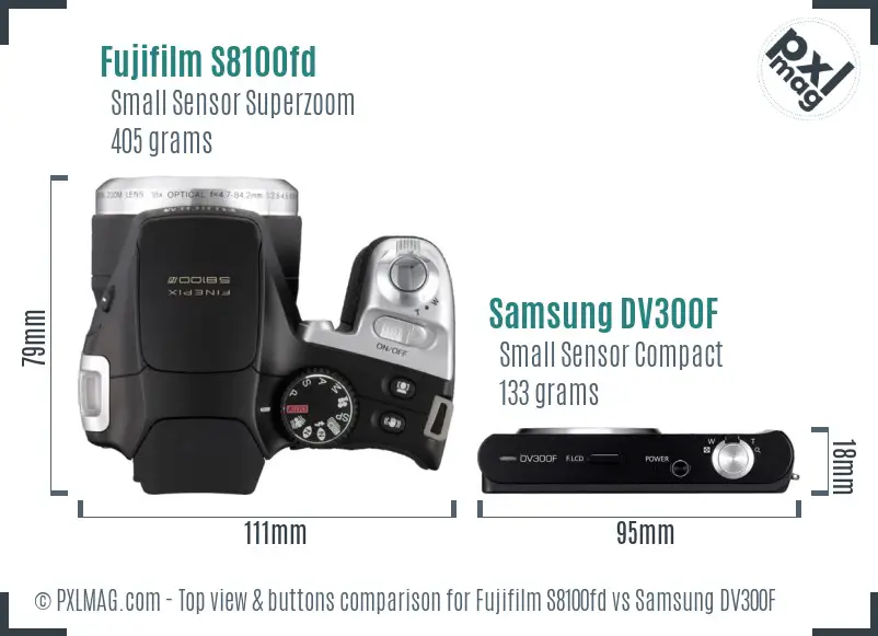 Fujifilm S8100fd vs Samsung DV300F top view buttons comparison