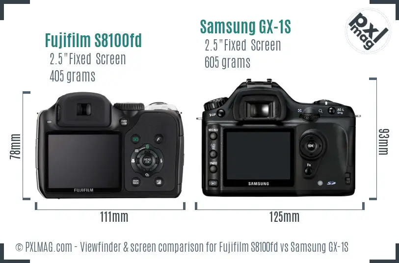 Fujifilm S8100fd vs Samsung GX-1S Screen and Viewfinder comparison