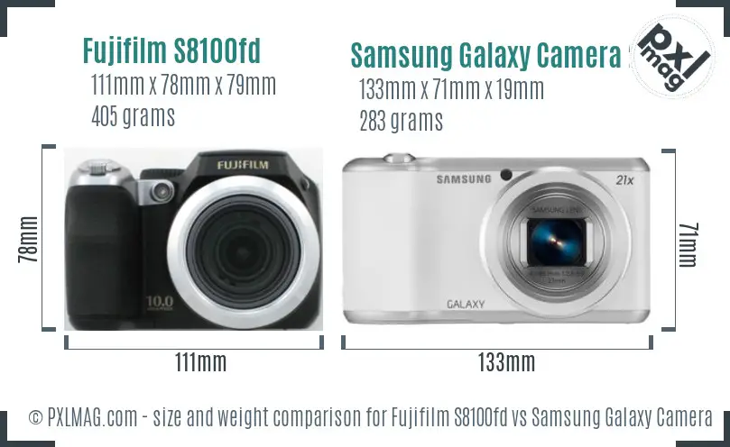 Fujifilm S8100fd vs Samsung Galaxy Camera 2 size comparison