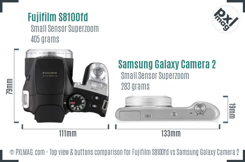 Fujifilm S8100fd vs Samsung Galaxy Camera 2 top view buttons comparison