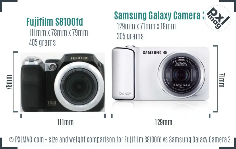 Fujifilm S8100fd vs Samsung Galaxy Camera 3G size comparison